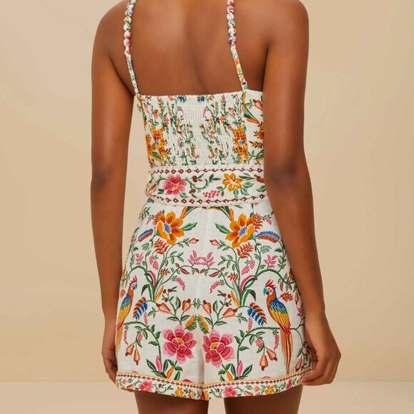 FARM RIO off-white delicate forest euroflax™ premium linen romper - Picture 2 of 2